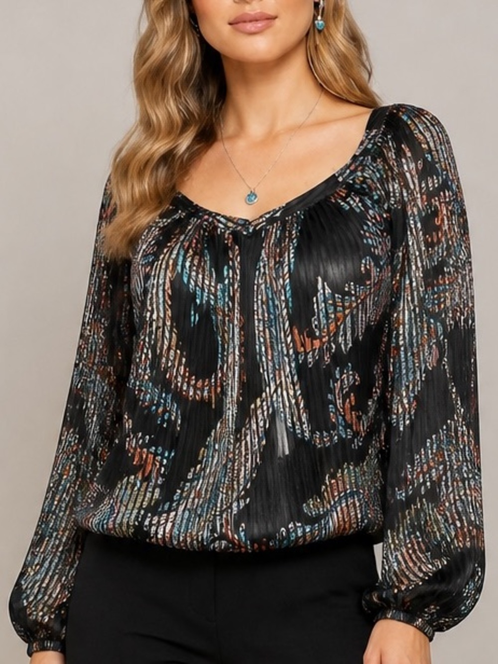NWT MAEVE Madeira Long Sleeve V-Neck Elastic Hem Burnout Blouse Size Small